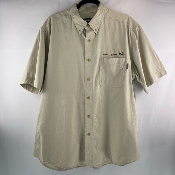 Woolrich Embroidered Fly Fishing Short Sleeve Button Down Shirt Size L - Picture 1 of 8